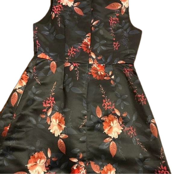 Cynthia Steffe Black Floral Fit & Flare Dress Size 10 Satin Feel Cocktail Dress - Picture 8 of 10